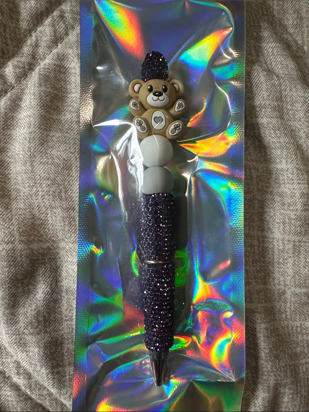 Purple Bear Bead Glitter Ballpoint Pen for Kids